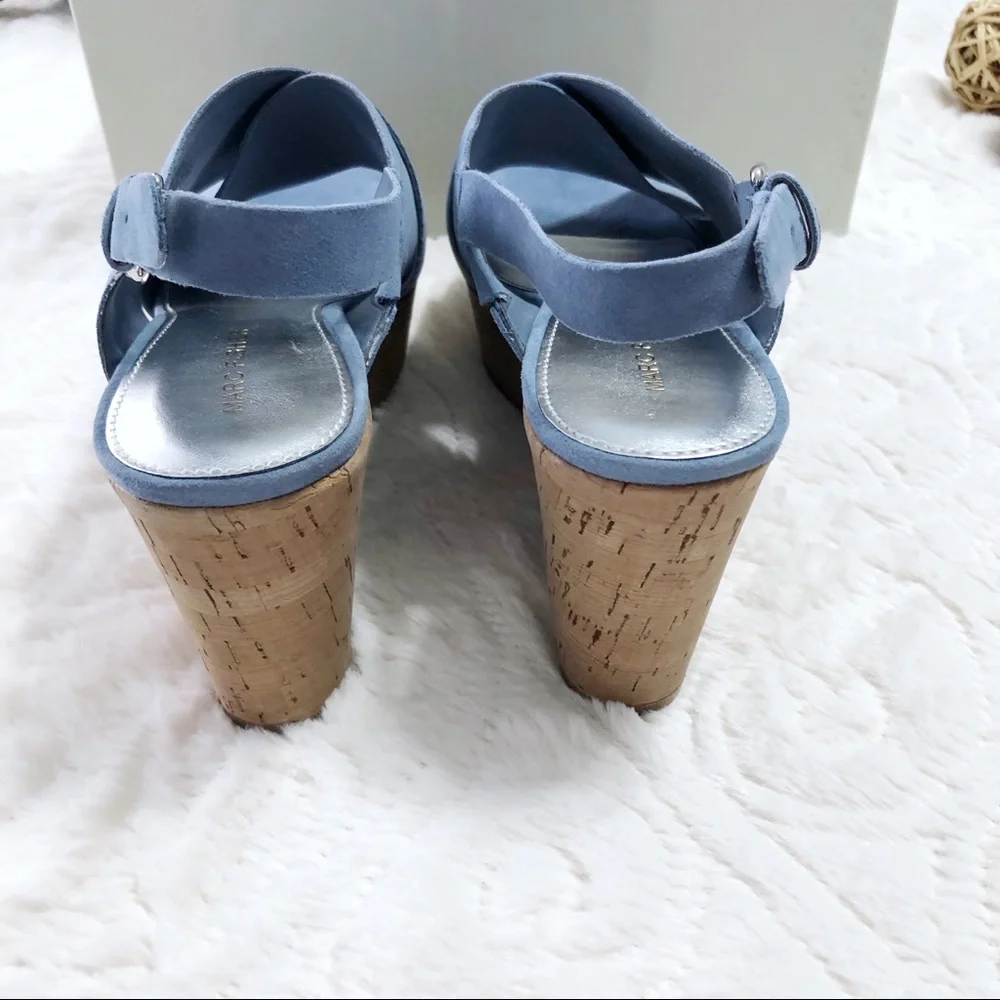 Marc Fisher Suede Slingback Wedge Sandals Size 7.5 Cross Band Open Toe Blue BNIB